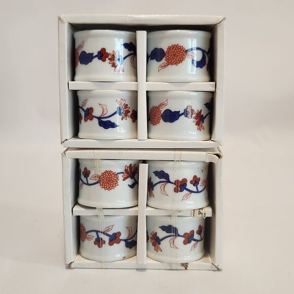 NOS Fitz & Floyd Mandarin Garden Napkin Rings Floral Set Of 8 - Picture 2 of 6